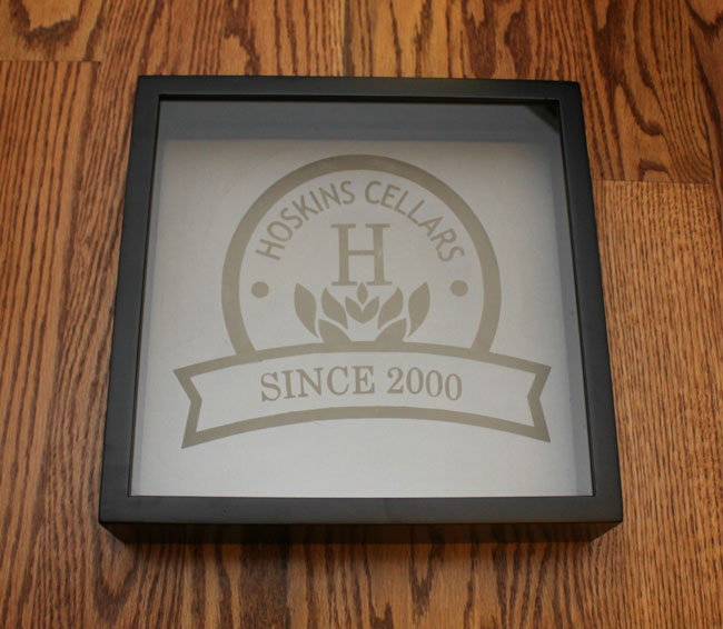 wine cork holder shadow box with personalized etched logo
