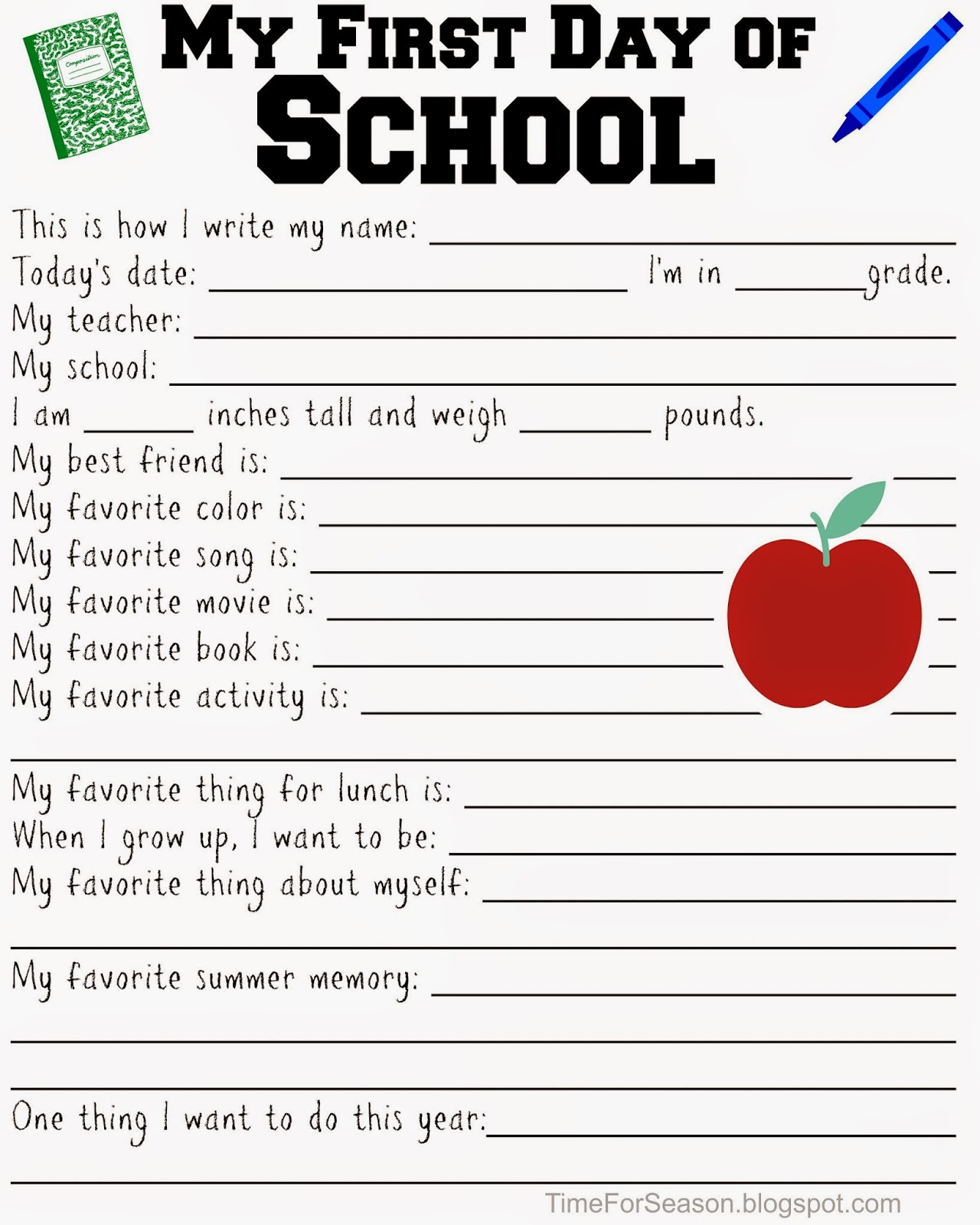 FREE First day of School Printables